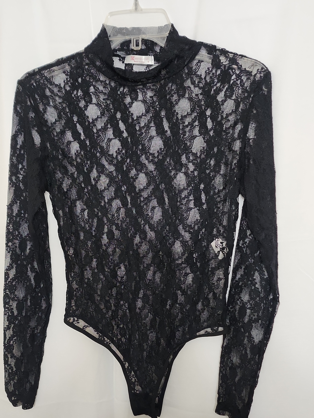 Sheer Black Lace Mock-Neck Bodysuit